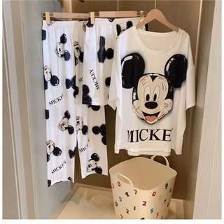 여자 미키 반팔 반바지 와이드팬츠 잠옷 홈웨어 3종세트