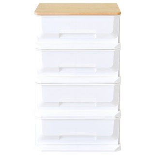 HOPMA木天板四抽塑膠收納櫃B-PP400, 白配楓木