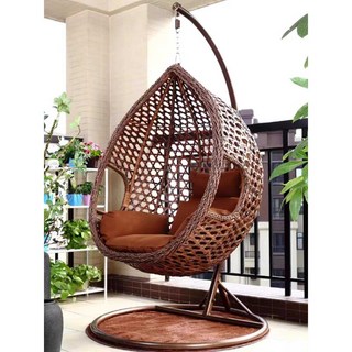 라탄 그네의자 우드 둥지 그네 흔들 체어 행잉 실내용, 1개, 커피색 무팔걸이 1인용