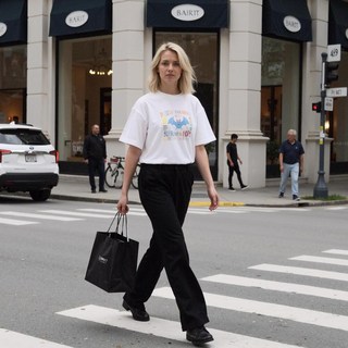 코튼베이직 여름 버블변형 디지털프린트 우먼즈 숏슬리브 크루넥 티셔츠WHITE