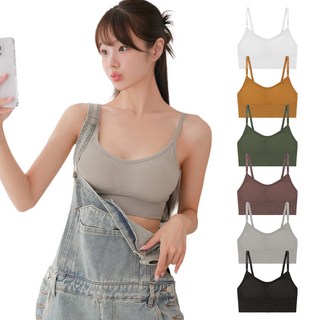 (2개 세트) 코지랩 크롭 나시 브라렛 슬림 골지 볼륨업 캡내장 브라탑