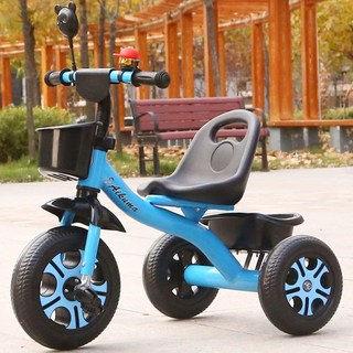 Aikuma 兒童三輪車 適合2-6歲兒童 附推桿與收納籃, 藍色高檔發泡輪, 1個