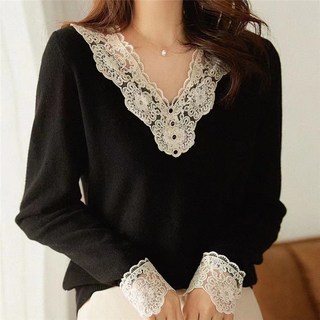 레이스폴리브이넥셔츠