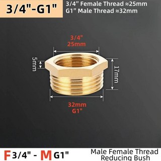 황동피팅 수도배관 밸브 배관자재 황동 육각 부싱 리듀서 어댑터 내부 외부 커플러 1/4인치 3/8인치 1/2인치 3/4인치 물 가스 오일 파이프 퀵 커넥터, 1PCS, 3I4 F-M G1