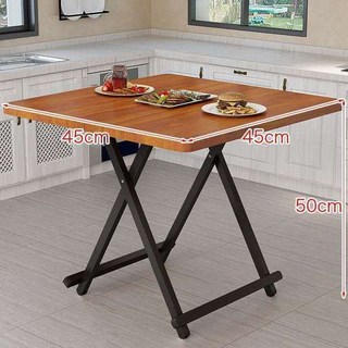 加厚桌面折疊桌 餐桌 傢用小戶型吃飯桌 正方形簡易桌 租房便攜式簡約小方桌子 摺疊桌 四方桌 收納桌 邊桌, 45/45高50深木紋
