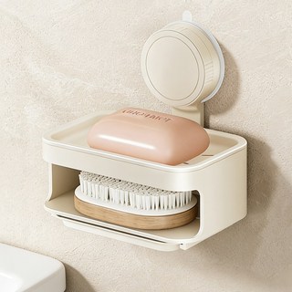 Briturn 욕실 흡착식 비누받침대, 1개, 베이지