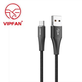 VIPFAN Micro USB 2.4A 尼龍編織 耐彎 智能快充 傳輸線-1.2M, 酷炫黑, 1個