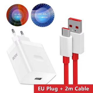 OnePlus 80W SuperVOOC EU 고속 벽면 충전기 10 11 12 Nord CE 2 3 Lite OPPO realme GT NEO Type C USB 케, EU Plug - 2m Cable, 1개