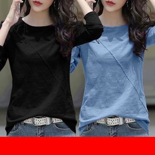 2P 세트 린넨 긴팔 티셔츠 1+1 여성긴팔티 봄 가을 겨울 이너티 슬림 면티 빅사이즈 캐주얼 데일리 상의 티 D99U