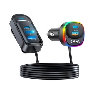 RGB五孔智能車充（30W快充 / 1.5M延長 / 台灣安規認證）, 黑色, XPRO-CARQC30UC