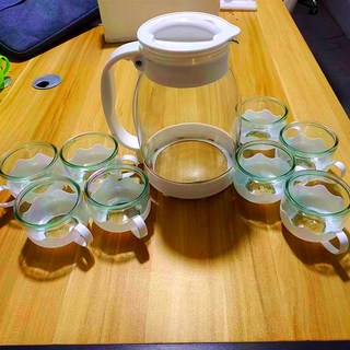 水壺玻璃耐熱高溫防爆水瓶家用大容量開水杯茶壺套裝涼水壺, 2升丁香壺加八蓮花杯【白色】, 1個