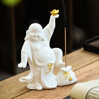 創意中式陶瓷彌勒佛像擺件家用線香插香器香薰爐香託香座, 彌勒佛香插