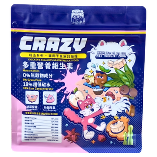 COUCH POTATO 沙發馬鈴薯 Crazy 嗨派系列 全齡貓無穀貓糧, 雞肉 + 干貝, 200g, 1袋