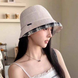 느와드코코 체크 엣지 라인 헤링본 배색 버킷햇 모자