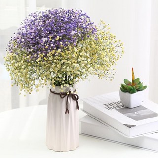 滿天星幹花花束家居擺設小清新帶花瓶真花永生花束天然裝飾, 紫色+黃色滿天星不花瓶