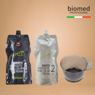 바이오메드 벤토 에너제틱 7분 스피드 새치 염색약 500g + 시술도구 (미용실용 대용량 흰머리 염색약), 3.0 다크브라운 + 염색볼, 1개