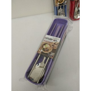 美樂美事 304不鏽鋼餐具組 三件式 環保餐具 隨身餐具組, 紫色, 1個