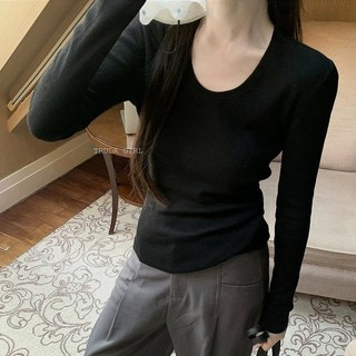 《杜達女孩》包芯紗細織包邊長袖針織衫 女 內搭外穿