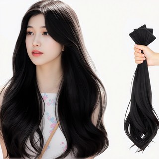 가발위드 네츄럴 웨이브 롱 부분 가발 뮤즈모먼트 3피스 붙임머리 세트, 1개, 진한블랙