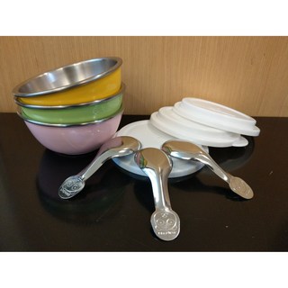 啵比小舖台灣製幼兒園三色碗304不鏽鋼兒童碗點心碗附湯匙三入組, 1個, 現貨三色碗(白色蓋), 三色