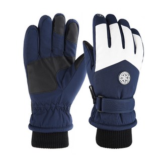 滑雪手套 男女秋冬季防風防潑水戶外騎行摩托車加絨加厚保暖手套, 3D彎指藍色(男款)