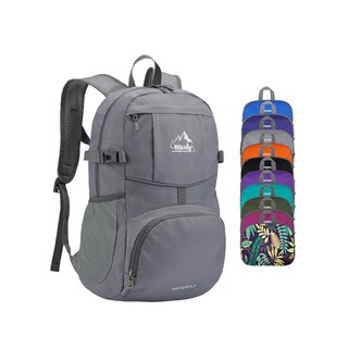 워터플라이 하이킹 접이식 데이팩 백팩 25L 초경량 팩커블 방수 아웃도어 여행 데이팩 여성 남성용, C-gray, 35L