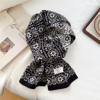 澳洲100%羊毛 雪花圖騰 針織圍巾 2025秋冬新款 韓版時尚百搭