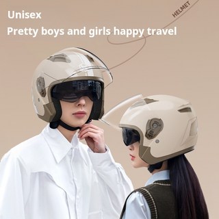 AXK-801 3/4罩式雙鏡片安全帽 四季通用機車安全帽, 粉紅色（雙鏡片）,均碼54-61CM