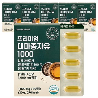 지니트레저 프리미엄 대마종자유 1000 캐나다 햄프씨드오일 냉압착 1000mg, 6개, 30정