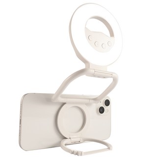 RYNOVEX 맥세이프 무선 링라이트 2in1다용도 휴대폰 셀카조명 마그네틱 LED 조명등/360도 회전/스탠드/갤럭시Z폴드 호환, 1개, 화이트