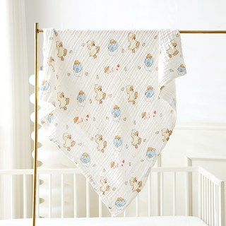 DFMEI 嬰幼兒紗布浴巾純棉柔軟透氣寶寶沐浴午休大尺寸蓋毯新生兒包被, 1個, 1個裝, 拍照小鴨:四層110*110cm