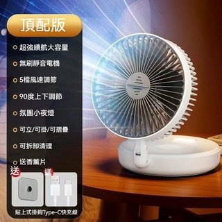台灣現貨 折疊扇風扇 USB風扇 壁掛電風扇 五檔可調 靜音 桌面立式兩用, 智能月光白