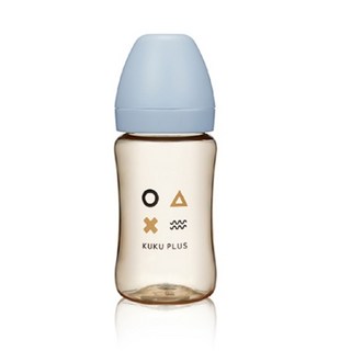 KUKU PLUS 纯真之瞳寛口PPSU系列奶瓶 成長奶瓶/訓練杯/把手奶瓶，藍色新款上市, 1個, 寬口PPSU奶瓶 240ml-藍色