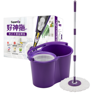 好神拖 經典系列輕巧手壓旋轉拖把組(1拖1桶2布) - 手壓脫水 旋轉拖把 地板清潔, 1個