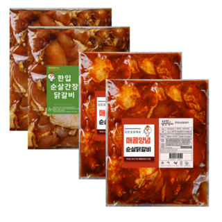 다인꼬꼬댁이 춘천식 수제 양념 닭갈비, /행사/(양념순살500gx2)+(간장순살500gx2), 4개, 500g