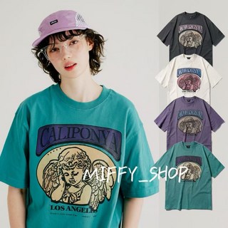 WV PROJECT 台現 洛杉磯天使短袖 復古T恤 棉質寬鬆短T 男女同款 情侶短袖 正韓, 炭灰色【1-2天出貨】,M, 炭灰色【1-2天出貨】