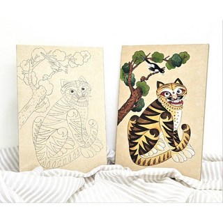 [동양화 화판] 까치와 호랑이 호작도 민화키트 천연염색 아교반수 이합지 DIY컬러링 판넬