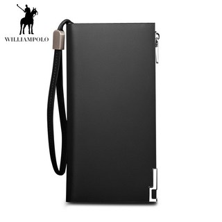 【奧特萊斯】 WILLIAMPOLO 英皇保羅 真皮長款錢包 男士大容量卡包 手機包 頭層牛皮防盜刷手拿包