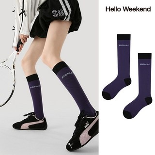 Hello Weekend 여성 양말 스트라이프 배색 겨울 니삭스 패션 슬림 롱 양말 압박 중목 양말 반장 양말 장목 양말 운동 다리 보온대 필라테스 1족 세트