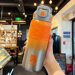 스테인레스 보온보냉병 텀블러 남성 대용량 밀짚 물컵 학생 진공보온병 원터치텀블러 700ml, 12. 오렌지-700ml, 1개