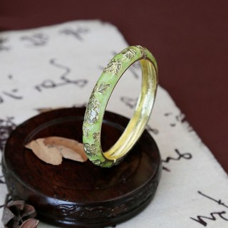 北京景泰藍古法手鐲民族風牡丹花鐲子飾品首飾琺琅創意旅遊品禮物20251015, 中寬-香檳色, 香檳色