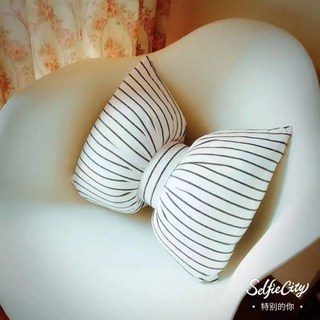 蝴蝶結靠墊 床頭靠腰枕 沙發抱枕, 白色條紋,大號抱枕（45*60）