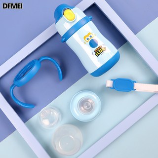 DFMEI 超級飛俠兒童保溫杯帶把手卡通316不鏽鋼彈跳吸管杯保溫水杯奶瓶, 1個, 1L, 酷飛藍:270ml