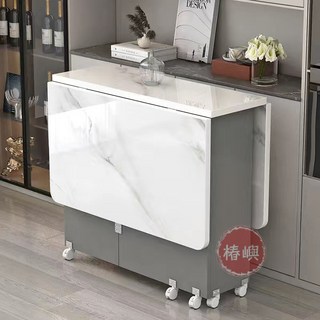 【椿嶼】折疊餐桌小戶型家用可移動可伸縮帶輪長方形簡易多功能喫飯小桌子, 長方形【全白色】,長100寬50高77【結實耐用】