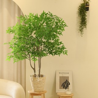 식물 인테리어 조화 나무 인조 화분 남천나무, 와이드그린, 1개