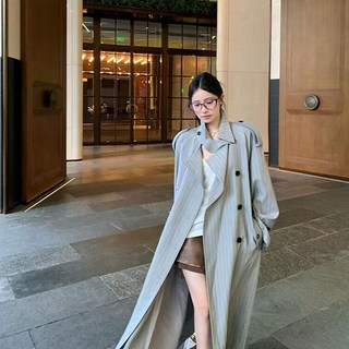 COSYEVNO 여성 더블 버튼 스트라이프 롱 트렌치코트 오피스룩 춘추계 BCXfywt-9