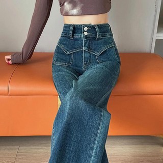 여성 데님 팬츠 캐주얼 봄 가을 하이웨이스트 스판 일자 청바지 루즈핏 슬랙스 데님 팬츠 ZZL