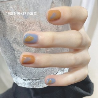 秋冬溫變指甲油 免烤 持久不掉色 防水速乾 學生美甲 (臺灣出貨), 37奶油藍+10落葉黃【免烤型】, 1個