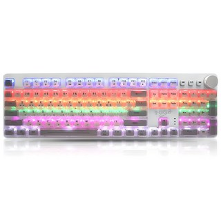 지클릭커 GK-K901X 슈퍼히어로 투명 크림 크리스탈 키캡 LED 게이밍 USB 적축 기계식 키보드, 화이트, 일반형