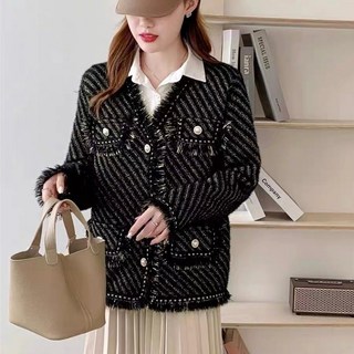 時尚水貂絨開釦外套 黑色款